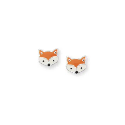 Fashnzfab Enamel Fox Face Stud Earrings In Orange