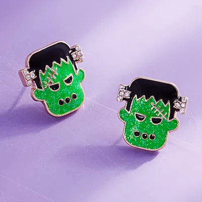 Fashnzfab Enamel Frankenstein Stud Earrings In Gold