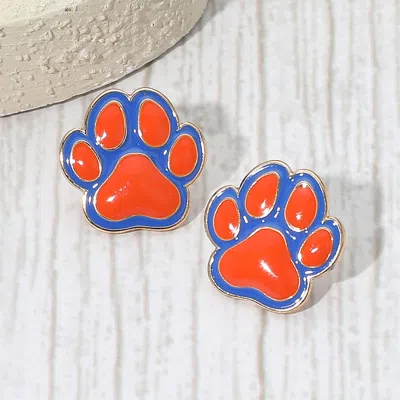 Fashnzfab Enamel Game Day Paw Stud Earrings In Blue