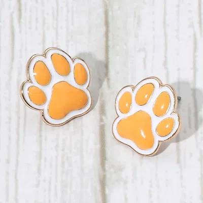 Fashnzfab Enamel Game Day Paw Stud Earrings In Brown