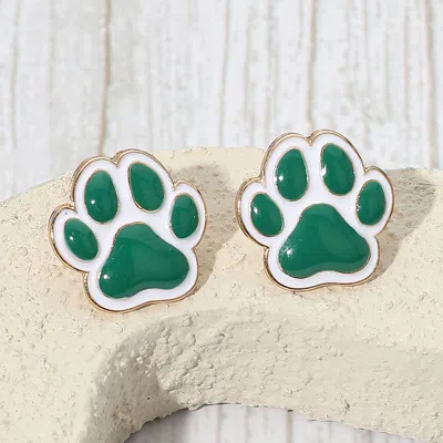 Fashnzfab Enamel Game Day Paw Stud Earrings In Green
