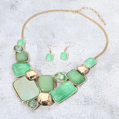 Fashnzfab Enamel Geometric Plate Mosaic Link Statement Necklace - Gold, Green In Multi