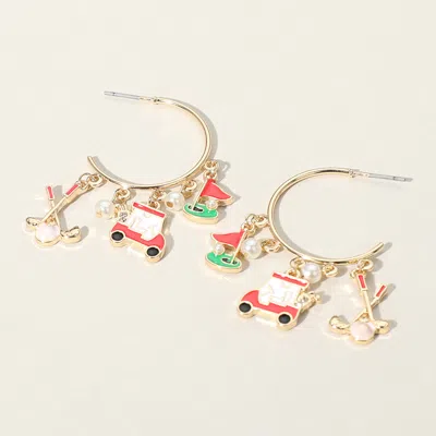 Fashnzfab Enamel Golf Pearl Charm Dangle Hoop Earrings In Multi