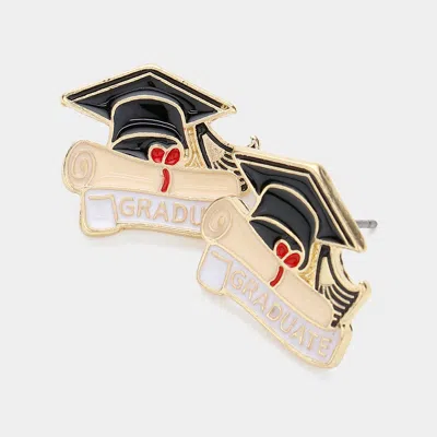 Fashnzfab Enamel Graduate Hat Stud Earrings In Black