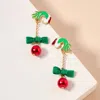 Fashnzfab Enamel Green Monster Hand Bow Bell Dropdown Earrings In Green