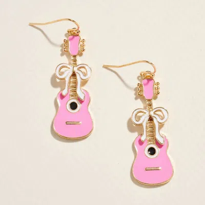 Fashnzfab Enamel Guitar Bow Dangle Earrings In Pink