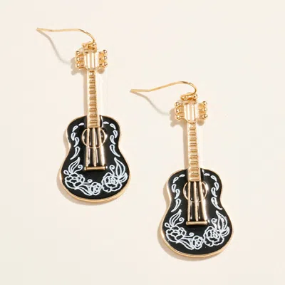 Fashnzfab Enamel Guitar Drop Dangle Earrings In Black