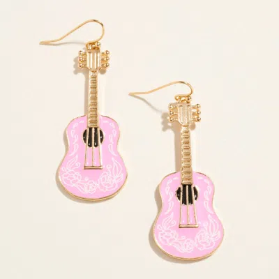 Fashnzfab Enamel Guitar Drop Dangle Earrings In Pink