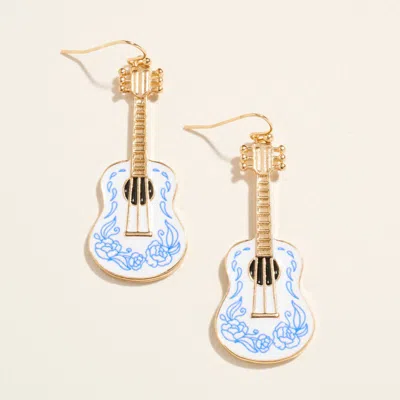 Fashnzfab Enamel Guitar Drop Dangle Earrings In White