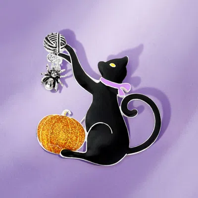 Fashnzfab Enamel Halloween Cat Spider Pumpkin Pin Brooch In Multi