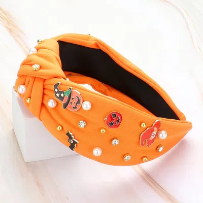 Fashnzfab Enamel Halloween Charm Stone Cluster Embellished Knot Headband In Orange