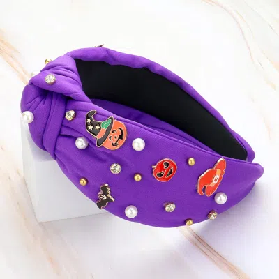 Fashnzfab Enamel Halloween Charm Stone Cluster Embellished Knot Headband In Purple