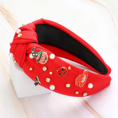 Fashnzfab Enamel Halloween Charm Stone Cluster Embellished Knot Headband In Red