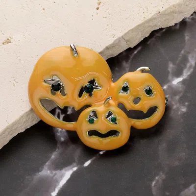 Fashnzfab Enamel Halloween Pumpkin Pin Brooch In Multi