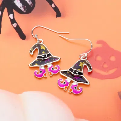 Fashnzfab Enamel Halloween Witch Hat Boots Dangle Earrings In Multi