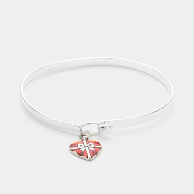 Fashnzfab Enamel Heart Gift Charm Bangle Bracelet In Red