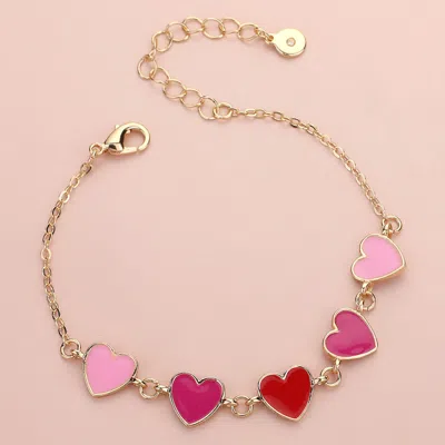 Fashnzfab Enamel Heart Link Bracelet Gold, Multi