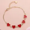 Fashnzfab Enamel Heart Link Bracelet Gold, Red In Gold