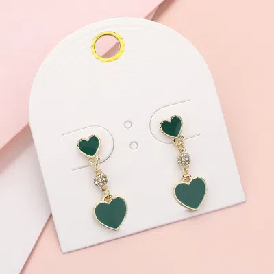Fashnzfab Enamel Heart Mini Shamballa Ball Link Dropdown Dangle Earrings In Multi