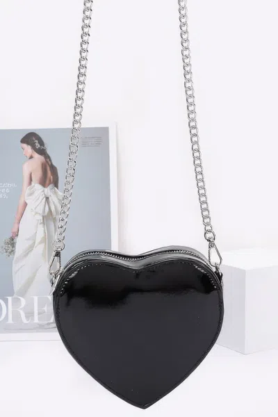 Fashnzfab Enamel Heart Shape Crossbody Bag In Black
