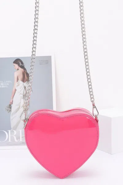 Fashnzfab Enamel Heart Shape Crossbody Bag In Pink