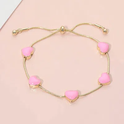 Fashnzfab Enamel Heart Station Adjustable Cinch Pull Tie Bracelet In Gold