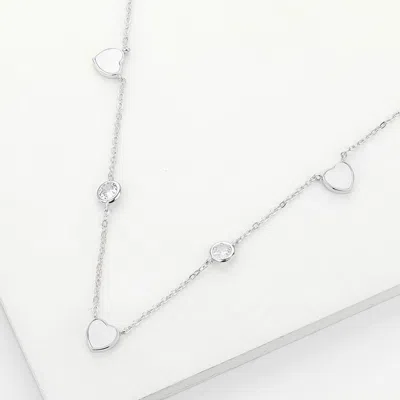 Fashnzfab Enamel Heart Stone Bezek Station Necklace In Metallic