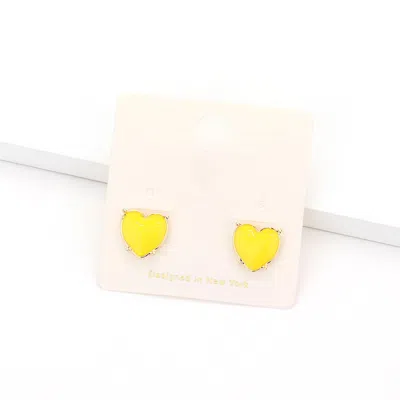 Fashnzfab Enamel Heart Stud Earrings - Yellow