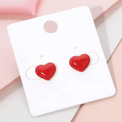 Fashnzfab Enamel Heart Stud Earrings In Red