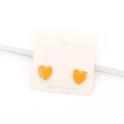Fashnzfab Enamel Heart Stud Earrings In Yellow