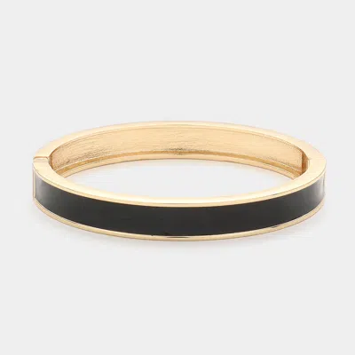 Fashnzfab Enamel Hinged Bangle Bracelet In Black