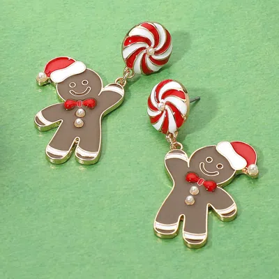 Fashnzfab Enamel Holiday Gingerbread Man Earrings - Brown In Multi