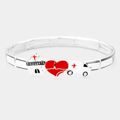 Fashnzfab Enamel Hospital Accented Be Strong Be Brave Be Fearless Message Stretch Bracelet Antique Silver In Multi