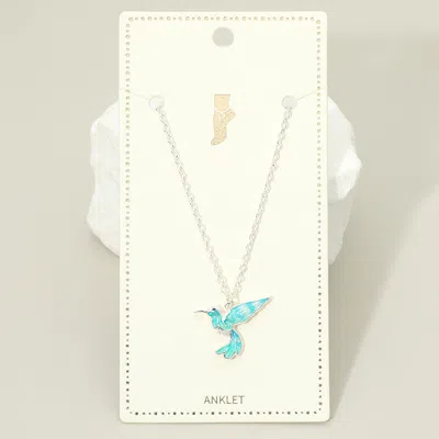 Fashnzfab Enamel Hummingbird Charm Anklet In Silver