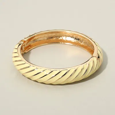 Fashnzfab Enamel Inkay Striped Hinged Bangle Bracelet 0.5" H, 2.3" D In Gold