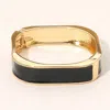 Fashnzfab Enamel Inlay Rectangular Hinged Bangle Bracelet In Black