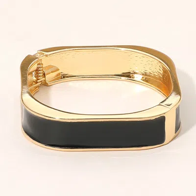Fashnzfab Enamel Inlay Rectangular Hinged Bangle Bracelet In Black