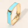 Fashnzfab Enamel Inlay Rectangular Hinged Bangle Bracelet In Gold