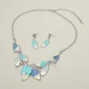Fashnzfab Enamel Leaf Charm Link Statement Necklace In White