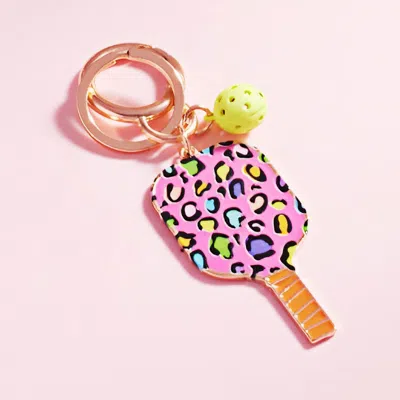 Fashnzfab Enamel Leopard Pattern Pickleball Paddle Keychain / Bag Charm In Multi