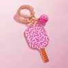 Fashnzfab Enamel Leopard Pattern Pickleball Paddle Keychain / Bag Charm In Pink