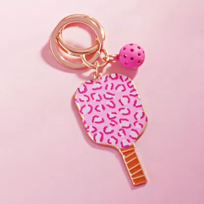 Fashnzfab Enamel Leopard Pattern Pickleball Paddle Keychain / Bag Charm In Pink