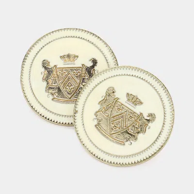 Fashnzfab Enamel Lion Badge Earrings In Gold