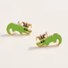 Fashnzfab Enamel Mardi Gras Alligator Stud Earrings - Green In Green