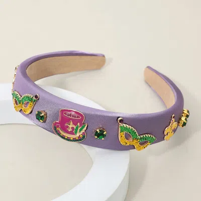 Fashnzfab Enamel Mardi Gras Icon Charm Embellished Headband - Gold, Multi In Green