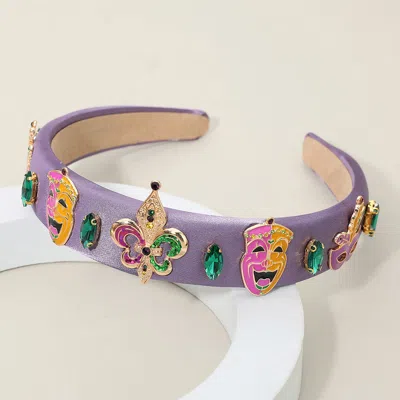 Fashnzfab Enamel Mardi Gras Jester Mask Fleur De Lis Charm Embellished Headband - Gold, Multi