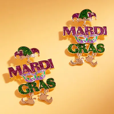 Fashnzfab Enamel Mardi Gras Letter Link Drop Earrings - Gold In Multi