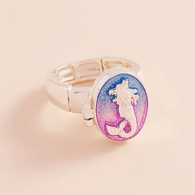 Fashnzfab Enamel Mermaid Locket Stretch Ring In Purple