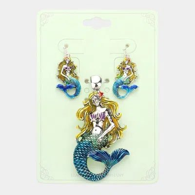 Fashnzfab Enamel Mermaid Metal Magnetic Pendant Set - Multi In Blue