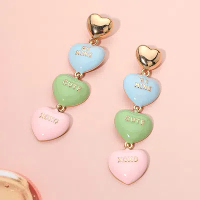Fashnzfab Enamel Message Candy Heart Link Drop Earrings In Multi